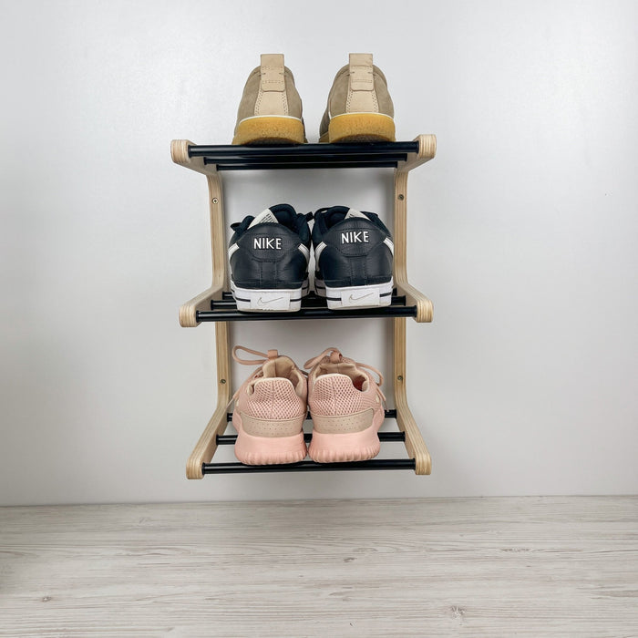 Birch Wood Wall - Mounted Shoe Rack – Stylish 3 - Tier Organizer - Image 4