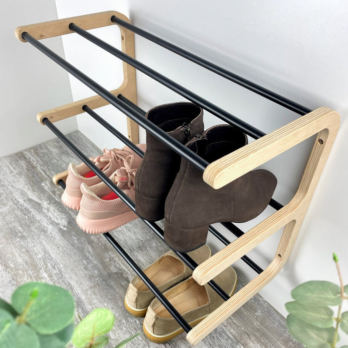 Birch Wood Wall - Mounted Shoe Rack – Stylish 3 - Tier Organizer - Image 8