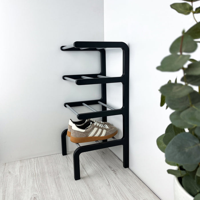 Black & Aluminum Shoe Rack 24 in 4 - Tier Birch Plywood - Image 3