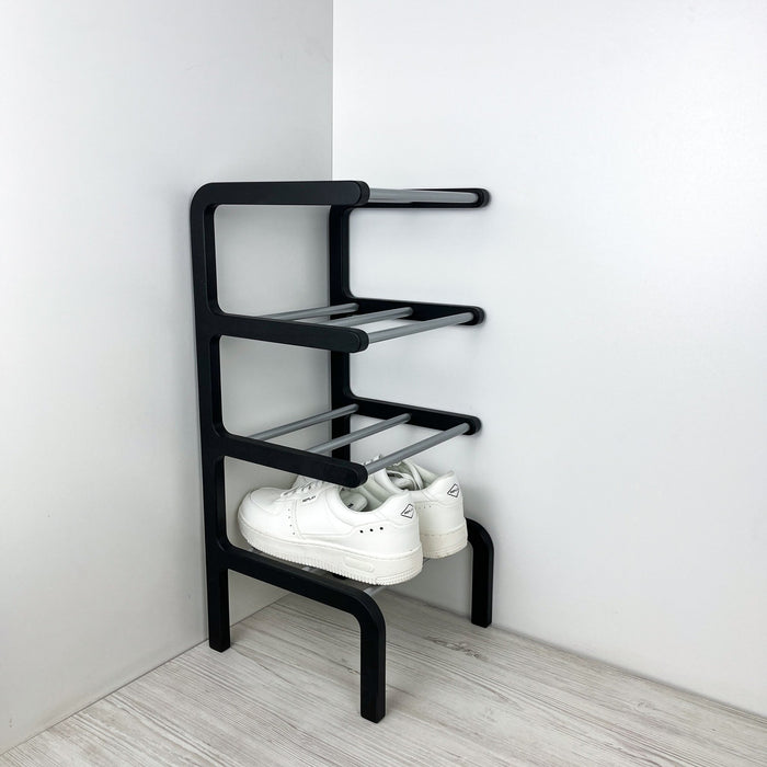 Black & Aluminum Shoe Rack 24 in 4 - Tier Birch Plywood - Image 2