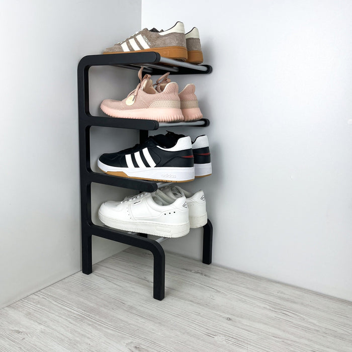 Black & Aluminum Shoe Rack 24 in 4 - Tier Birch Plywood - Image 1