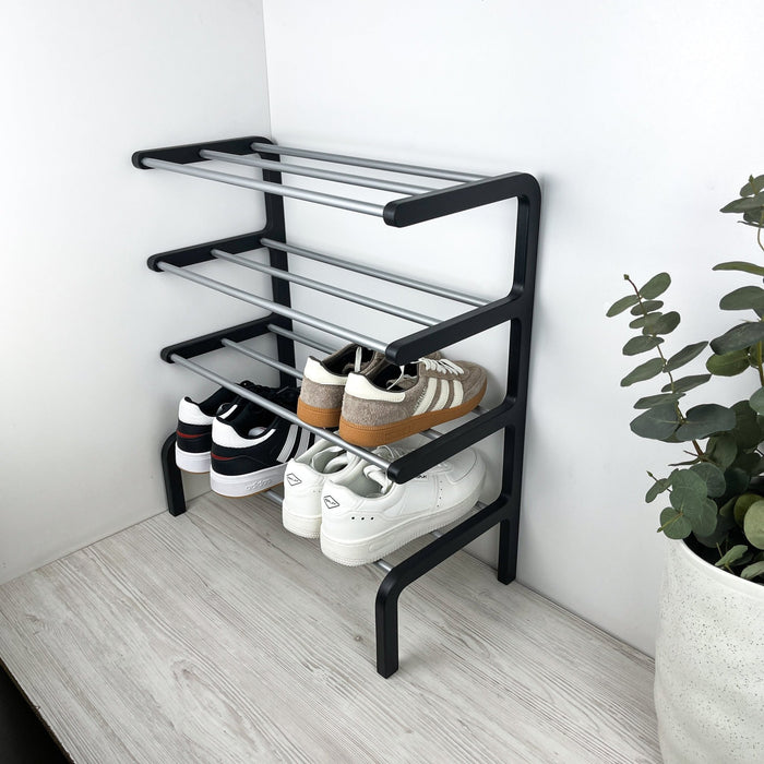 Black & Aluminum Shoe Rack 24 in 8 - Pair Birch Plywood - Image 1