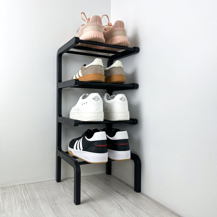Black Birch Plywood Shoe Rack - 4 - Tier Minimalist Organizer, 8 Pairs - Image 1