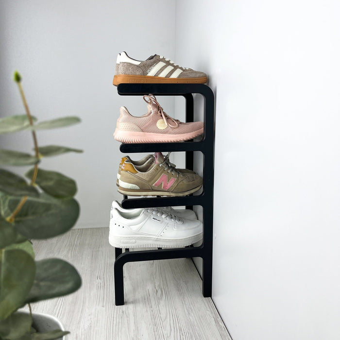Black Birch Plywood Shoe Rack - 4 - Tier Minimalist Organizer, 8 Pairs - Image 3