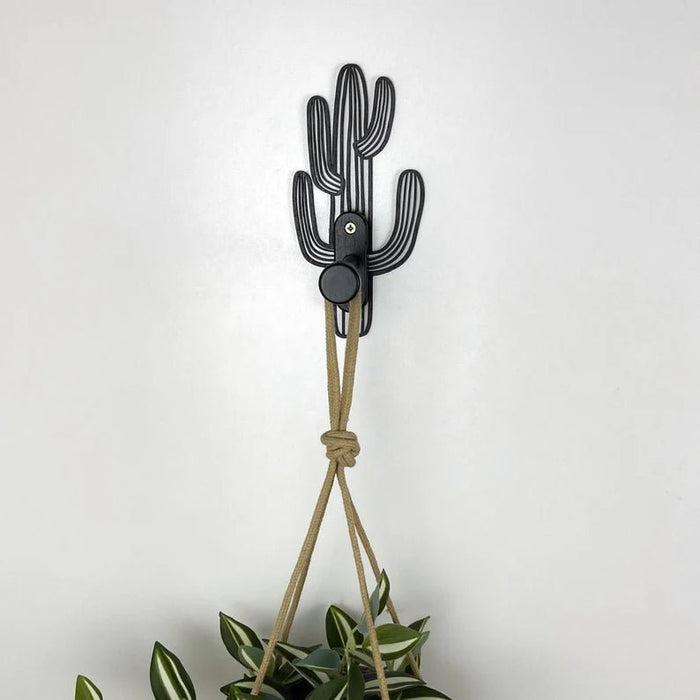 Black Cactus Wall Hook for Hanging Pots and Indoor Plants - EvenWood