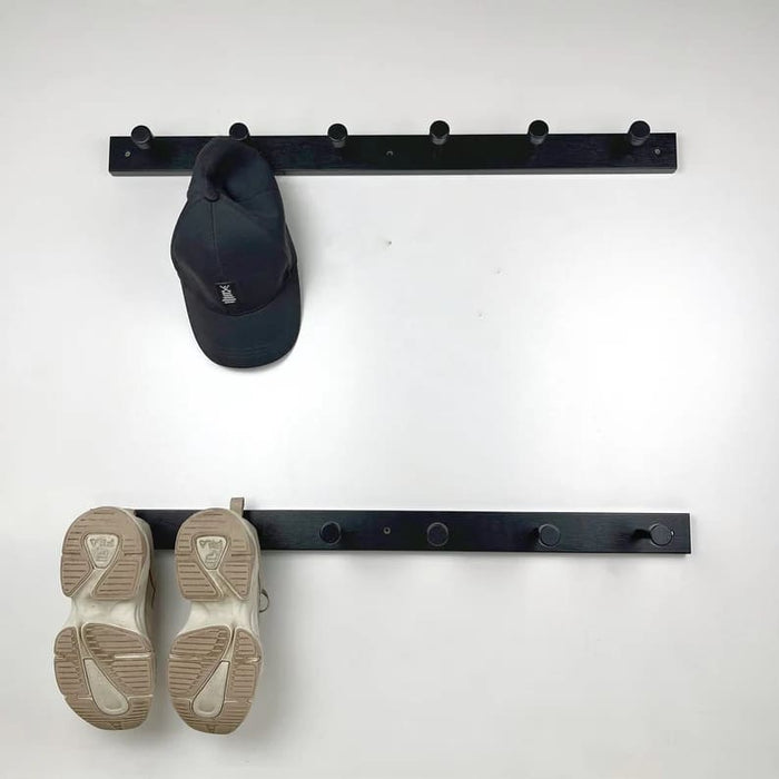 Black Hallway Coat Rack | Wood and Metal Wall Hanger Hooks - EvenWood