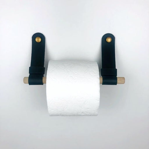 Black Leather Wall Holder for Toilet Paper - Image 2