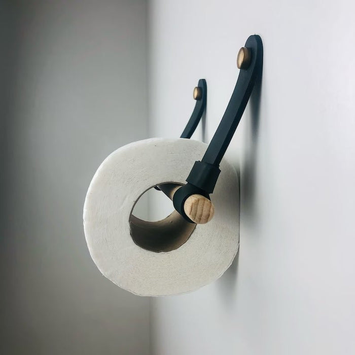 Black Leather Wall Holder for Toilet Paper - EvenWood