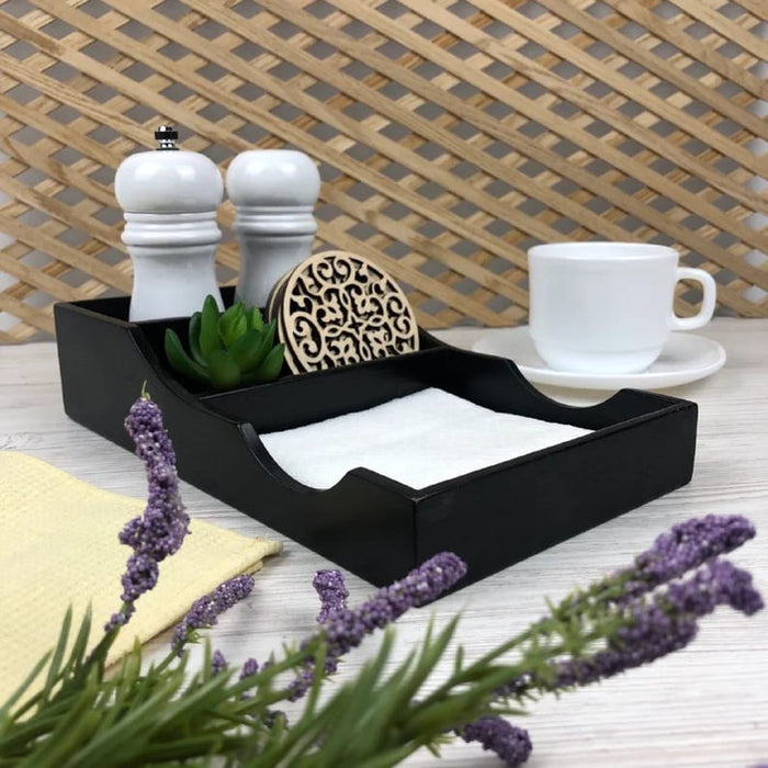 Black Napkin Holder Wood Salt Pepper - EvenWood