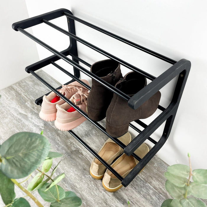 Black Wooden Wall - Mounted Shoe Rack - Image 2