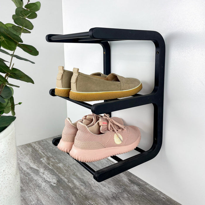 Black Wooden Wall - Mounted Shoe Rack - Image 3