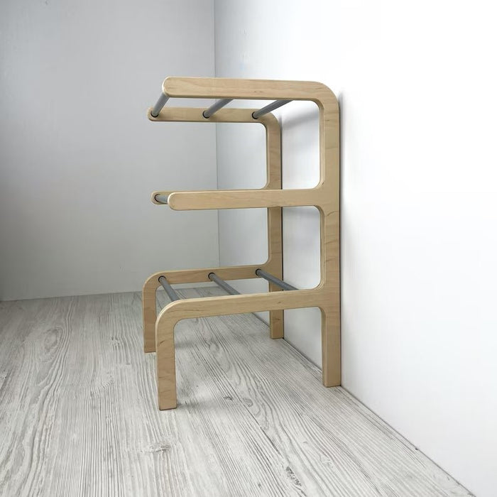 Naturally Rack Small Round 3 Tier Wooden Small Shoe Rack | Natural + Silver Rods