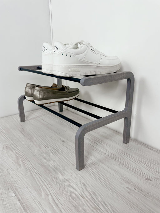 Compact Wooden Shoe Organizer | Gray + Black Rods - Image 2