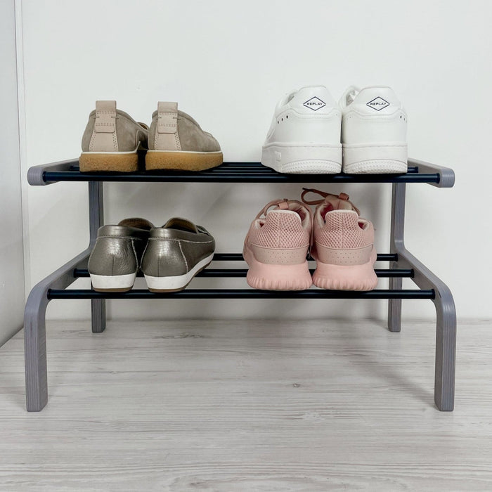 Compact Wooden Shoe Organizer | Gray + Black Rods - Image 3
