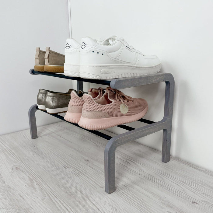 Compact Wooden Shoe Organizer | Gray + Black Rods - Image 1