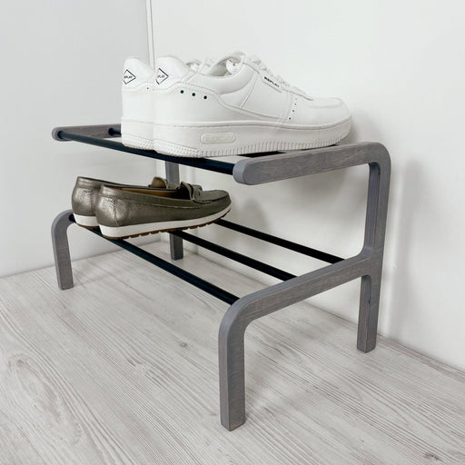 Compact Wooden Shoe Organizer | Gray + Black Rods - Image 2