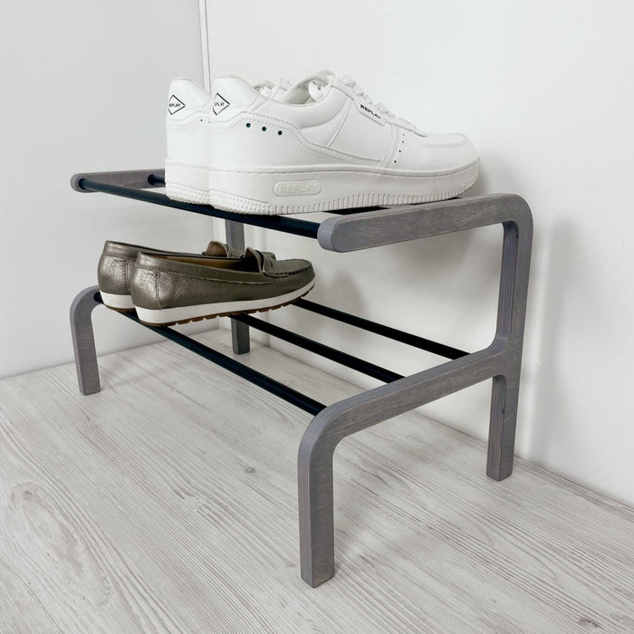 Compact Wooden Shoe Organizer | Gray + Black Rods - Image 2