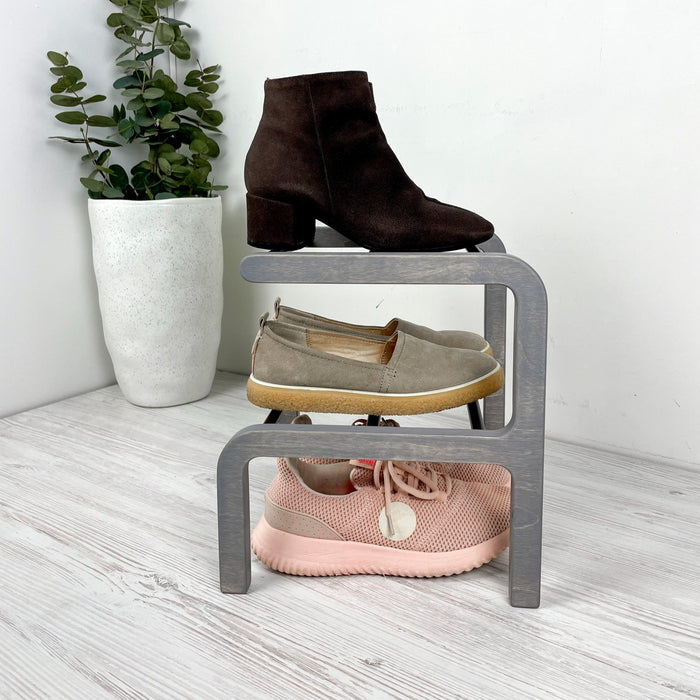 Compact Wooden Shoe Organizer | Gray + Black Rods - Image 8