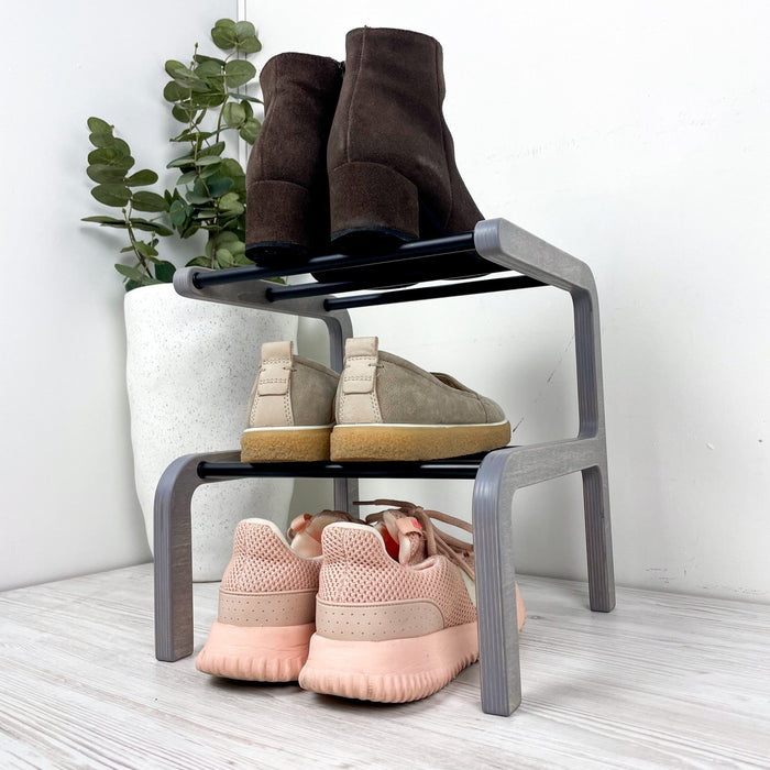 Compact Wooden Shoe Organizer | Gray + Black Rods - Image 7