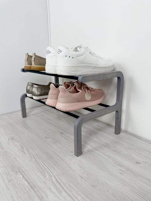 Compact Wooden Shoe Organizer | Gray + Black Rods - Image 1