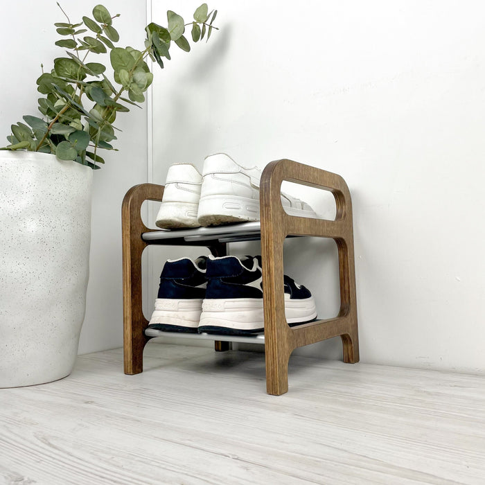 Double Tier Wooden Shoe Shelf | Modern Floor Shoe Organizer - Image 2