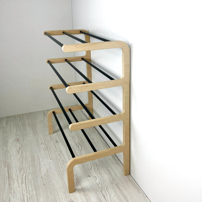 Entryway Shoe Storage Rack with Shelves | Natural + Black Rods | 4 Tiers - Image 4