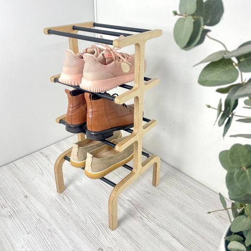 Four - Tier Floor Shoe Organizer Stand | Natural + Black - Image 2