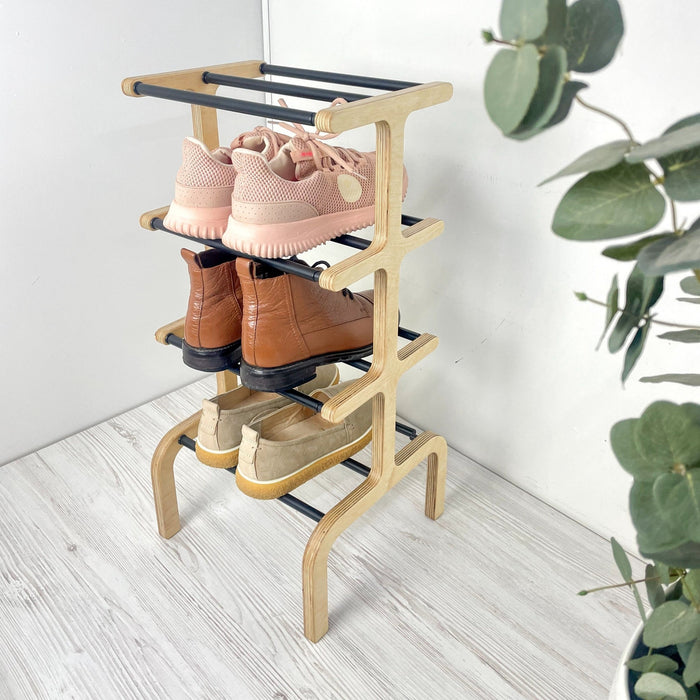 Four - Tier Floor Shoe Organizer Stand | Natural + Black - Image 2