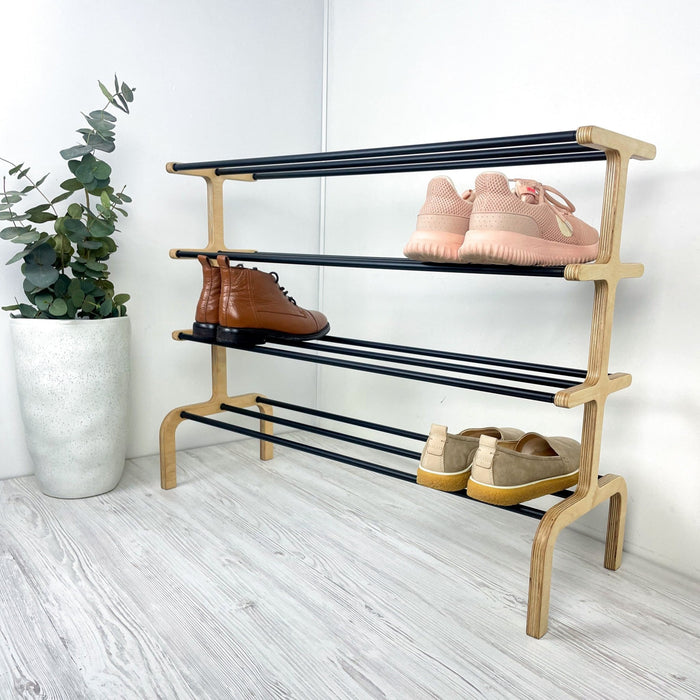 Four - Tier Floor Shoe Organizer Stand | Natural + Black - Image 3