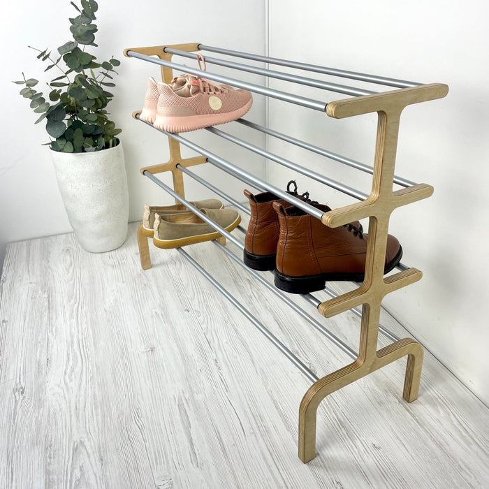 Four - Tier Floor Shoe Organizer Stand | Natural + Silver - Image 4