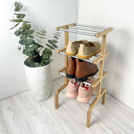 Four - Tier Floor Shoe Organizer Stand | Natural + Silver - Image 1