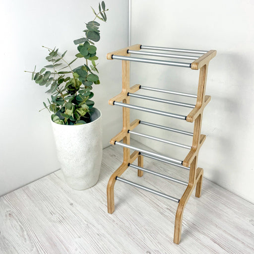 Four - Tier Floor Shoe Organizer Stand | Natural + Silver - Image 2