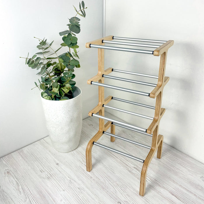 Four - Tier Floor Shoe Organizer Stand | Natural + Silver - Image 2