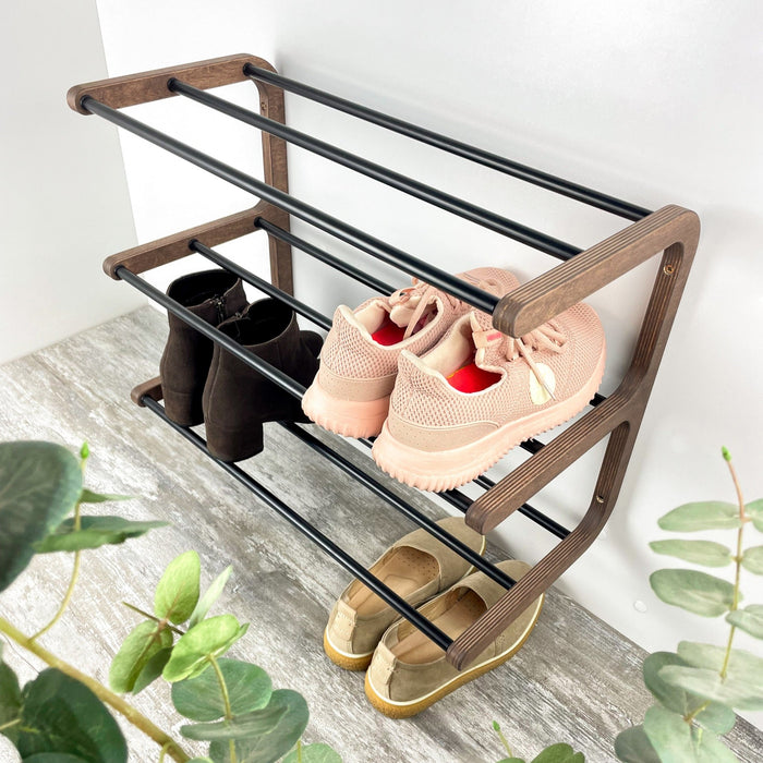 Handcrafted Wooden Shoe Rack – Wall - Mounted Storage System - Image 3