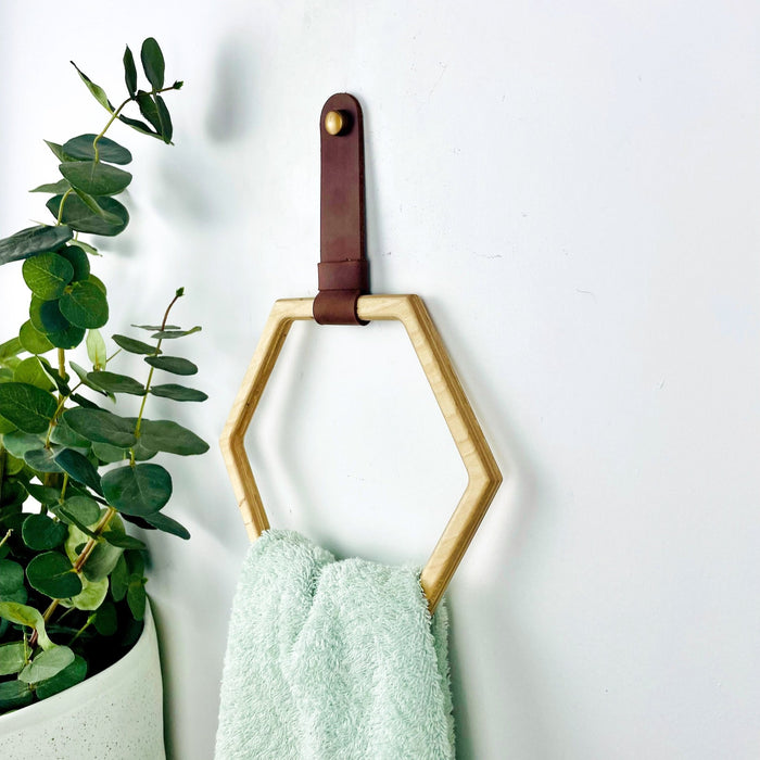 Hexagon Wooden Hand Towel Holder | Natural - Image 8