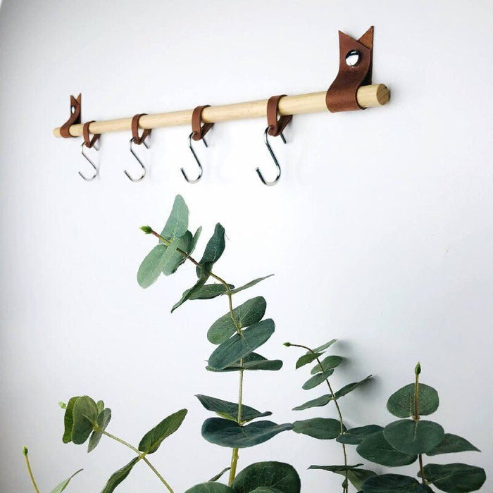 Kitchen Shelf With Leather Hooks - EvenWood