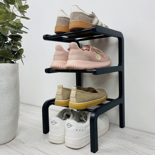 Matte Black Metal Shoe Rack 3 - Tier Entryway Stand | 18 inches - Image 1