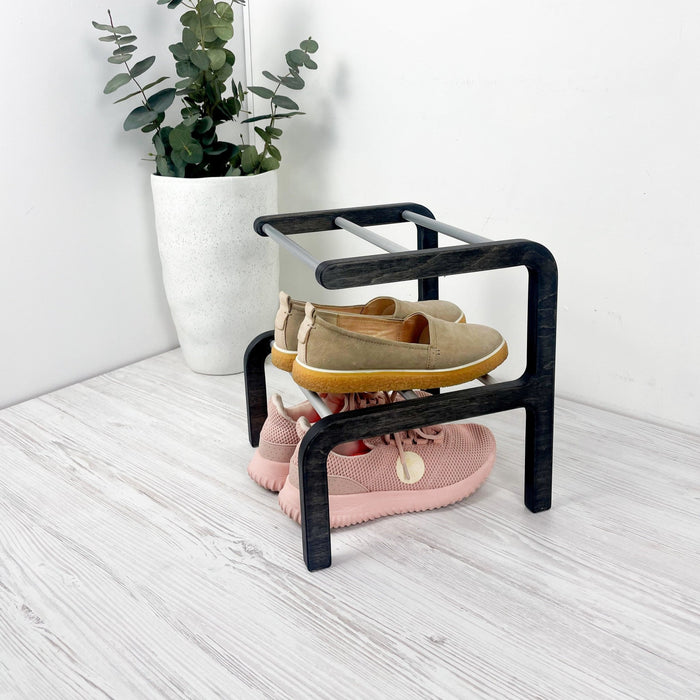 Minimalist Two - Level Shoe Rack | BogOak + Metal Rods - Image 8
