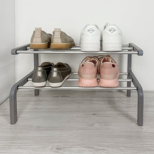 Minimalist Two - Level Shoe Rack | Gray + Metal Rods - Image 2