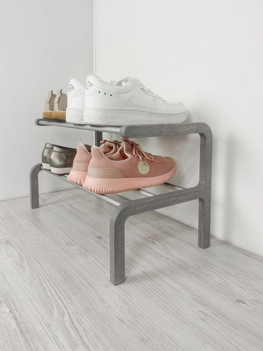 Minimalist Two - Level Shoe Rack | Gray + Metal Rods - Image 1