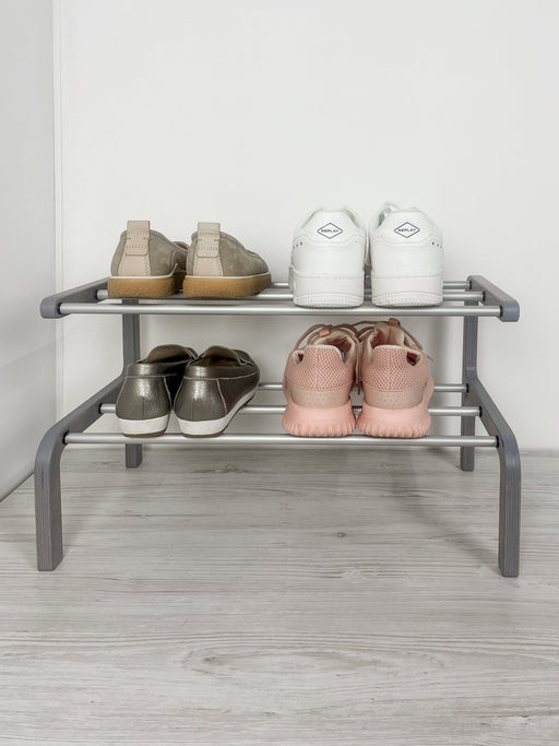 Minimalist Two - Level Shoe Rack | Gray + Metal Rods - Image 2