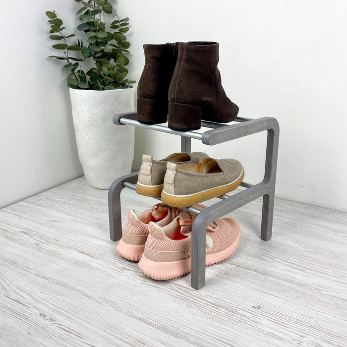 Minimalist Two - Level Shoe Rack | Gray + Metal Rods - Image 8