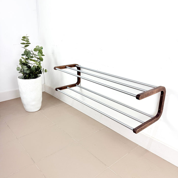 Minimalist Wooden Shoe Rack | Walnut + Silver Rods - Image 6