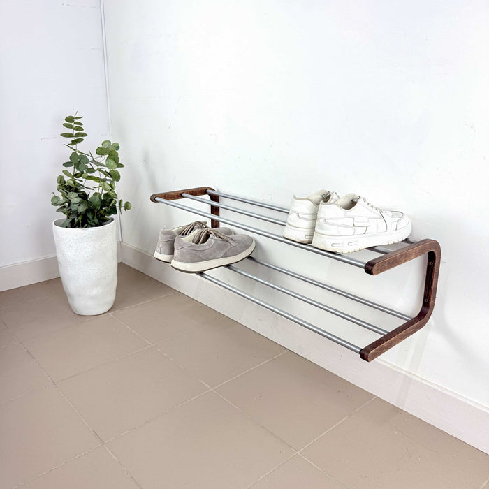 Minimalist Wooden Shoe Rack | Walnut + Silver Rods - Image 5