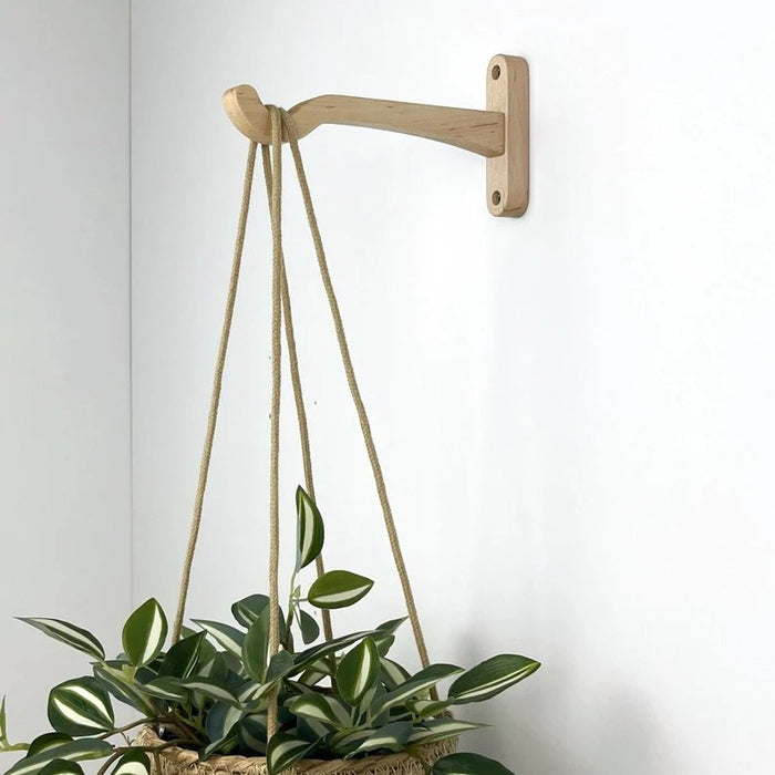 Modern Wall - Mounted Wooden Hook for Plants | Natural Color - Image 1