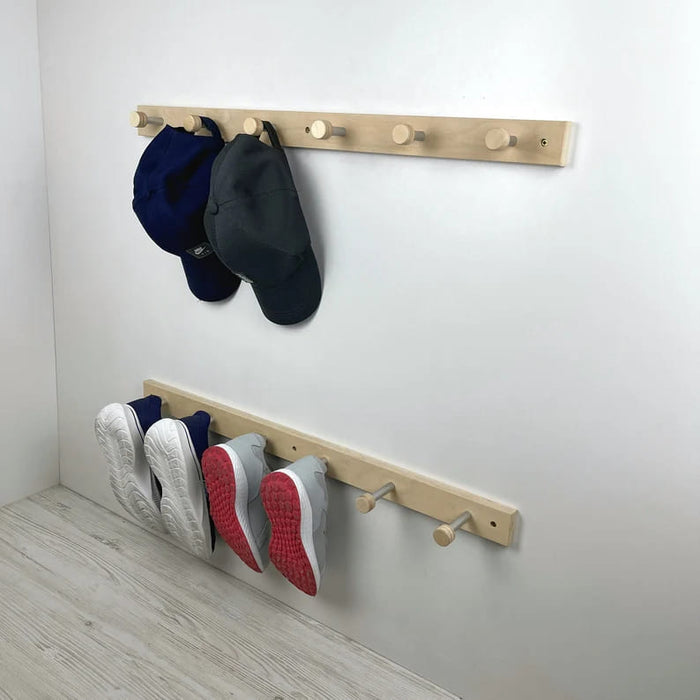 Natural Hallway Coat Rack | Wood and Metal Wall Hanger Hooks - EvenWood