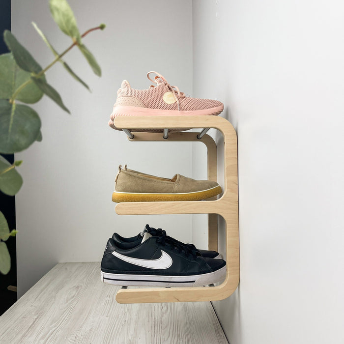 Open Wall - Mounted Shoe Rack Natural Wood + Aluminum - Image 5