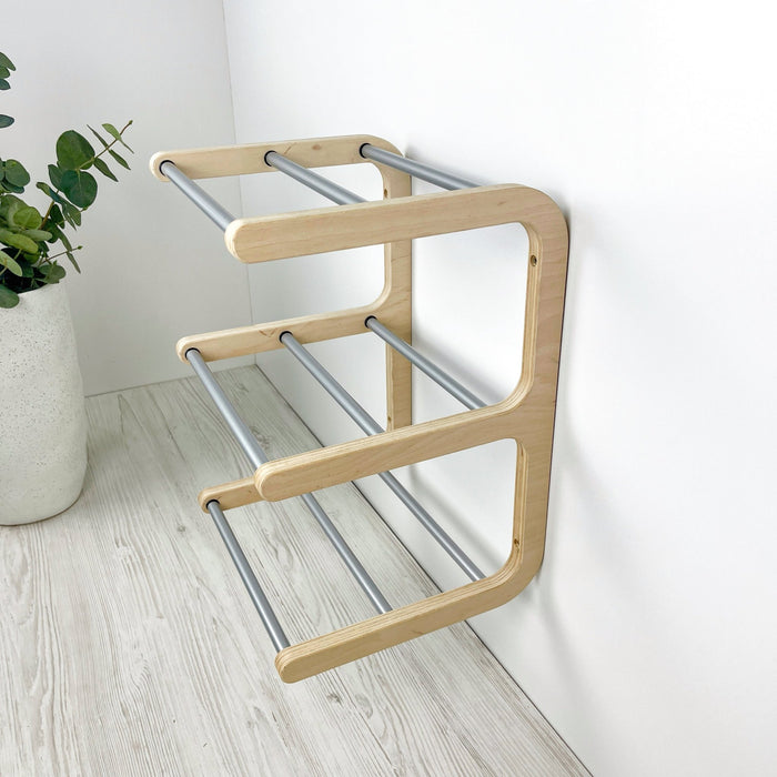 Open Wall - Mounted Shoe Rack Natural Wood + Aluminum - Image 8