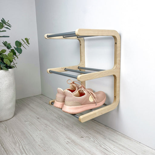 Open Wall - Mounted Shoe Rack Natural Wood + Aluminum - Image 1
