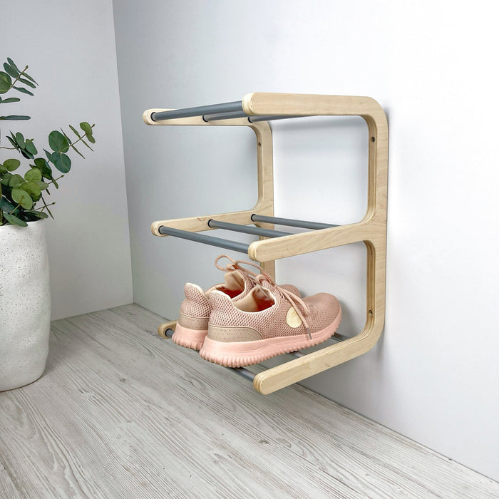Open Wall - Mounted Shoe Rack Natural Wood + Aluminum - Image 1